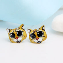 18k Gold Cute Yellow Cat Stud Earrings for Women Wedding Gift OED086