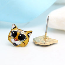 18k Gold Cute Yellow Cat Stud Earrings for Women Wedding Gift OED086