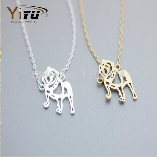 1pc 2015 Bulldog Shape Necklace Simple Small Pendant Tiny Cute Tiny Animal Fashion Gold Silver Dainty Necklace N118