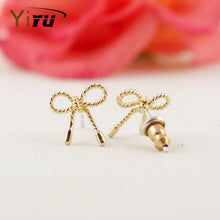 1pc 2016 Gold&Silver&Rose Gold Plated Little Twist Bow Knot Stud Earrings For Women Cute Simple Ear Stud Fashion Jewelry E049