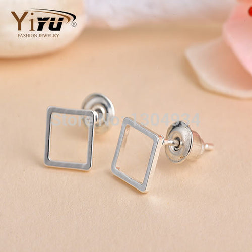 1pc Brass Hollow Square Stud Earrings Tiny Square Shape Women Simple Ear Stud Cute Elegant Jewelry E064