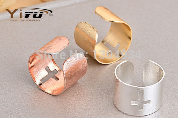 1pc Gold/Silver/Rose Gold Color Plated Unique Hollow Cross Ring Cool Cross Pattern Finger Women Ring R221