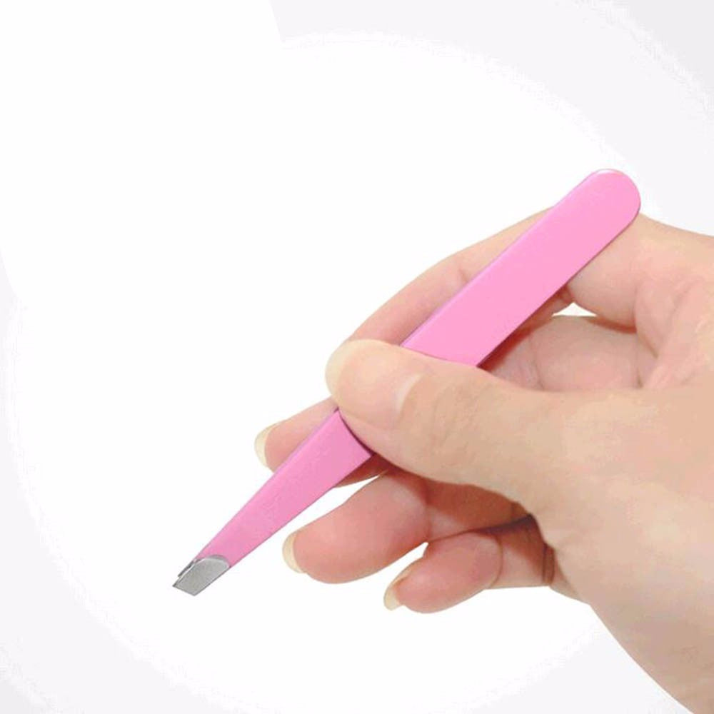 1pc Pro Pink Women Lady Eyebrow Eye Brow Tweezers Hair Removal Stainless Steel Beauty Slant Tip Makeup Tool