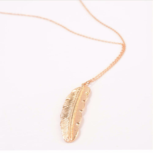 1pc fashion womens vintage long necklace jewelry silver gold plated simple feather pendant necklaces colar Free shiping