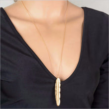 1pc fashion womens vintage long necklace jewelry silver gold plated simple feather pendant necklaces colar Free shiping