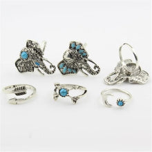 1set /6PCS Vintage Beach Punk Elephant Moon Arrow Midi Ring Set Ethnic Carved Antique Silver Bohemian Ring Knuckle Charm anillos