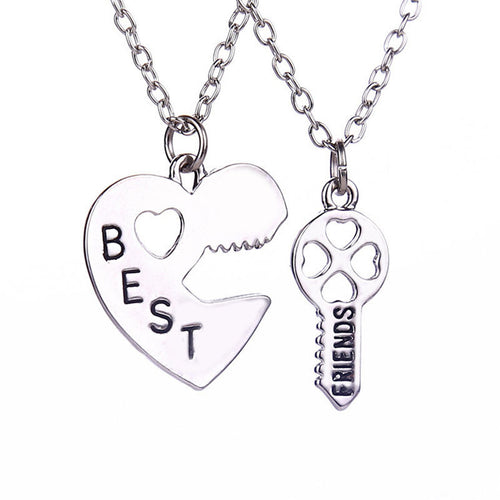 2 Piece Vintage Personalized puzzle necklace silver heart Lock and Kay pendant Best Friends necklace for women friendship