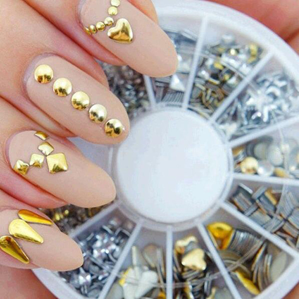 200 pcs/ set  6 styles silver / 3D shiny metallic luster Nail decoration wheel round stickers area punk rivet studs