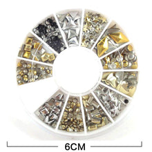200 pcs/ set  6 styles silver / 3D shiny metallic luster Nail decoration wheel round stickers area punk rivet studs