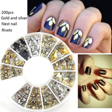 200 pcs/ set  6 styles silver / 3D shiny metallic luster Nail decoration wheel round stickers area punk rivet studs