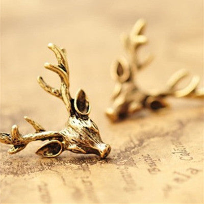 2015 Fashion Vintage Cheap Original Design Stud Earrings Wholesale Punk Retro Bronze Animal Deer Head Deer Antler Earrings Woman