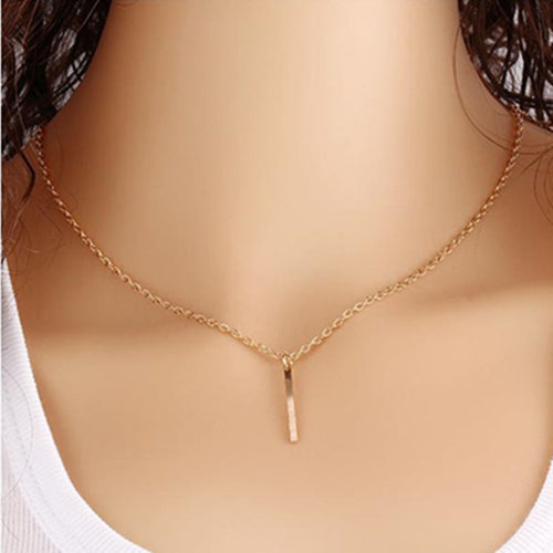 2015 Hot Fashion women Gold Plated metal Bar Necklace Simple Long Strip Pendant choker necklaces Ladies clavicle chain Jewelry