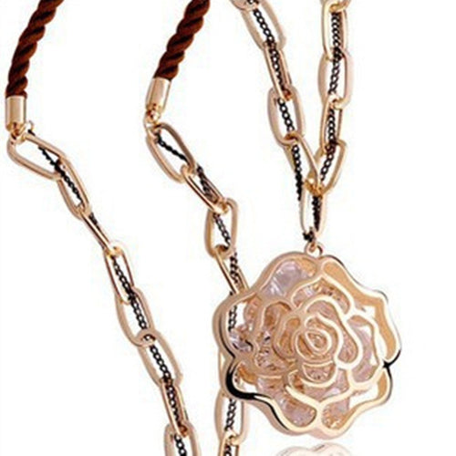 2015 New Arrival Hot Sale Original Design Collier Jewelry Rose Pendant Necklace Female Adornment Accessories Long Sweater Chain