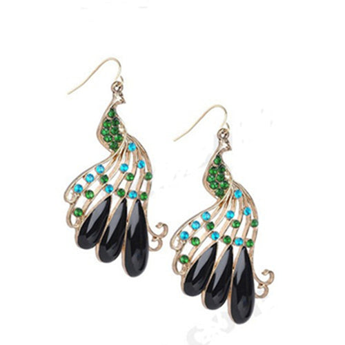 2015 hot selling New fashion Colorful beautiful blue peacock crystal rhinestone long tassel Drop earrings jewelry for women