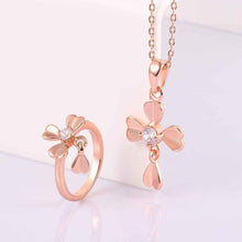18k gold plated jewelry set clover necklace+ring bijoux SKGS037