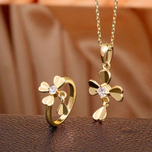 18k gold plated jewelry set clover necklace+ring bijoux SKGS037