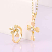 18k gold plated jewelry set clover necklace+ring bijoux SKGS037