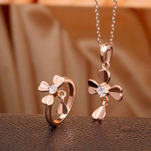 18k gold plated jewelry set clover necklace+ring bijoux SKGS037