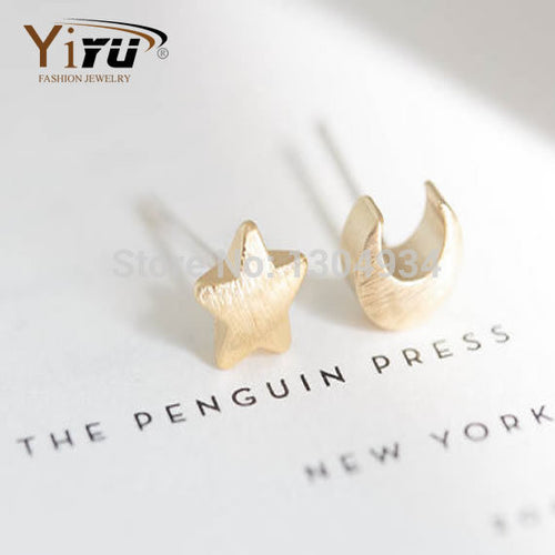 ,30pcs/lot Gold&Silver&Rose Teens Pretty Moon and Star Stud Earrings with Brass Ear Posts E020
