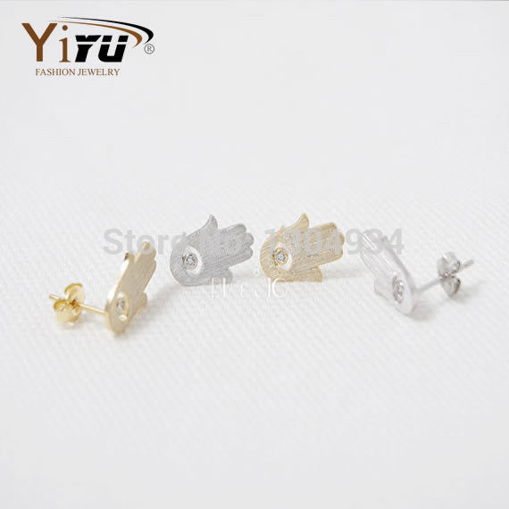 10pcs/lot Gold&Silver&Rose Gold Plated Hamsa Hand Women Stud Earrings Wholesale 2016-E007