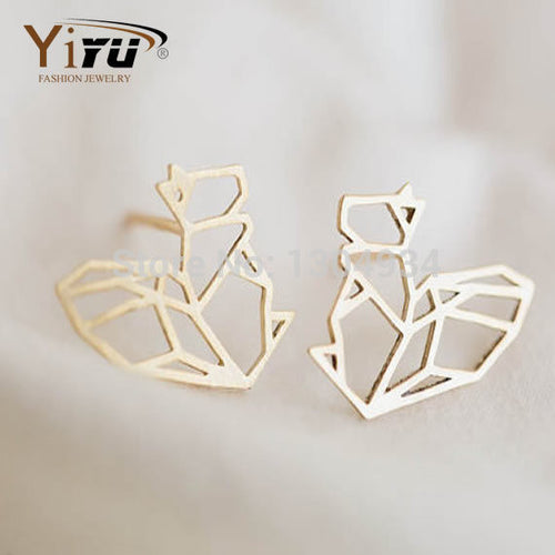 10pcs/lot Gold&Silver&Rose Plated Origami Lovely Wild Squirrel Stud Earrings, Animal Fashion Ear Studs-E23
