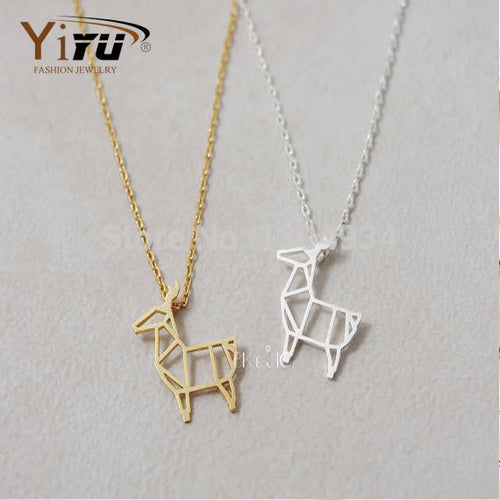 10pcs/lot Gold and Silver Origami Deer Necklace Cute Animal Necklace Simple Korean Fashion N067
