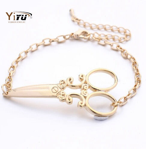 10pcs/lot Large Size Scissors Shaped bracelets in Gold and Silver Simple Cute Trendy Bracelet B029