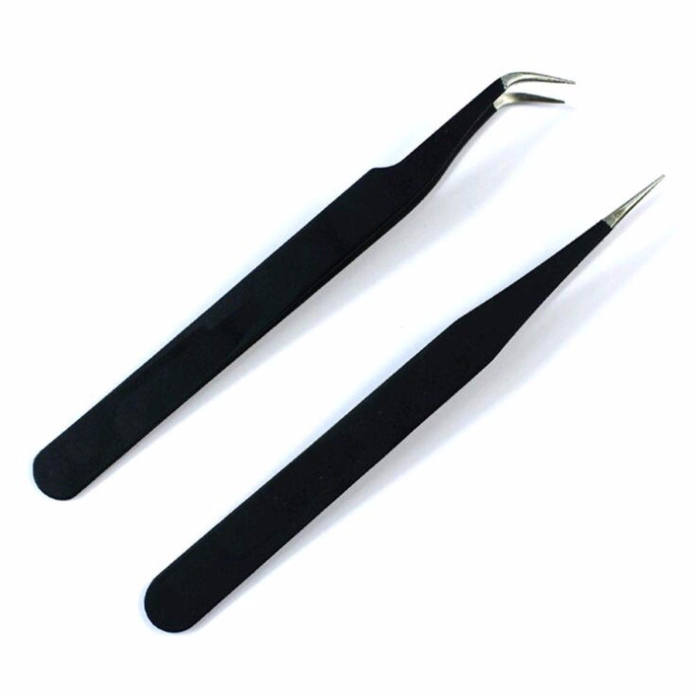 2 pcs Black Nail Art Acrylic Gel Picking Tool Rhinestones Gem Decor Black Eyelash Tweezers Hot Selling