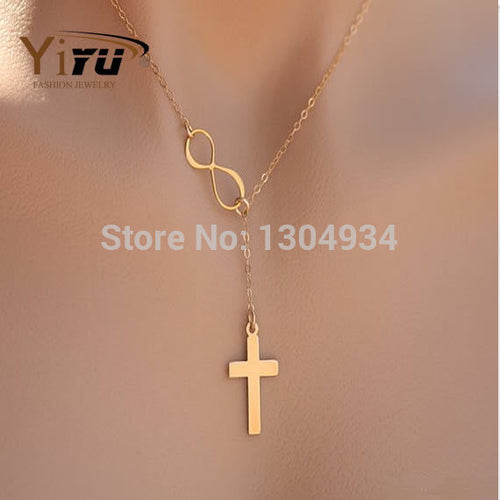 2015 New 10pcs/lot Infinity and Cross Tiny Blessed Simple Elegant Female Necklace Wholesale Gold Silver N109
